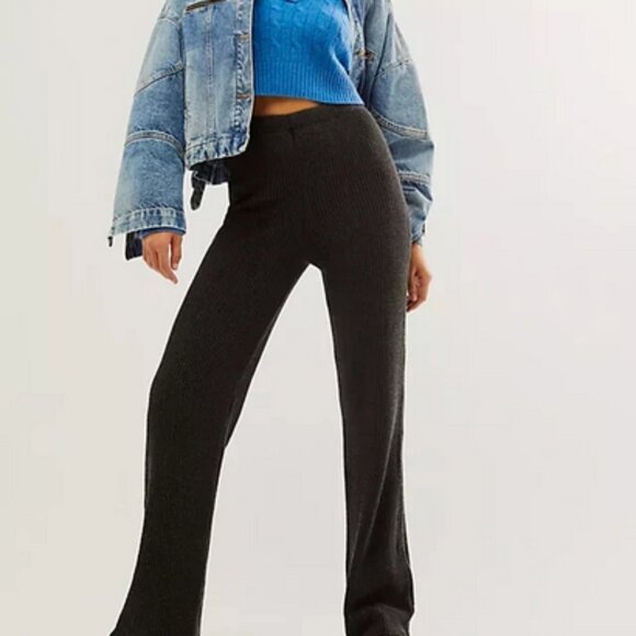 Free People FP One Marlo Thermal Pants Black Pull-On Mid-Rise New M